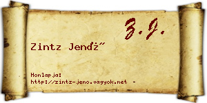 Zintz Jenő névjegykártya